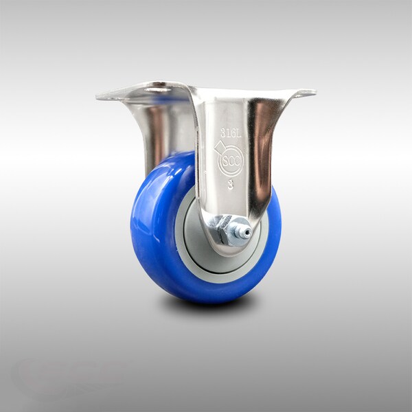 3 Inch 316SS Blue Polyurethane Wheel Rigid Top Plate Caster